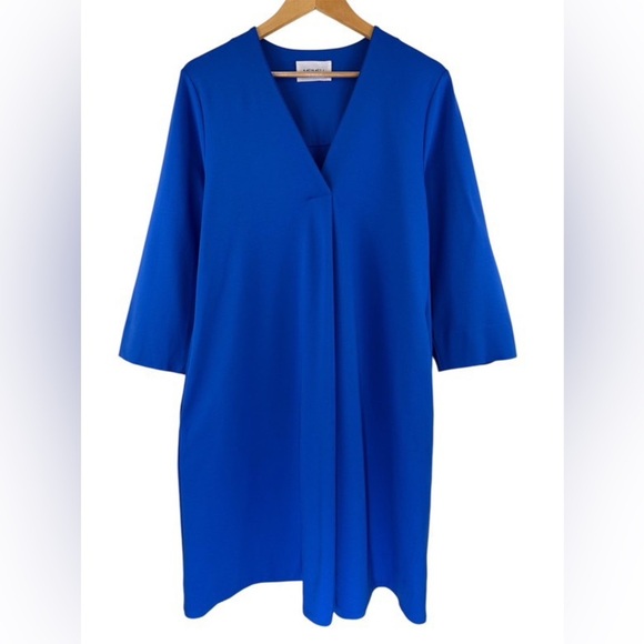 MEIMEIJ V- Neck 3/4 Sleeve Women’s Midi Dress - Azure Blue Size 4 Made in Italy - Picture 3 of 13